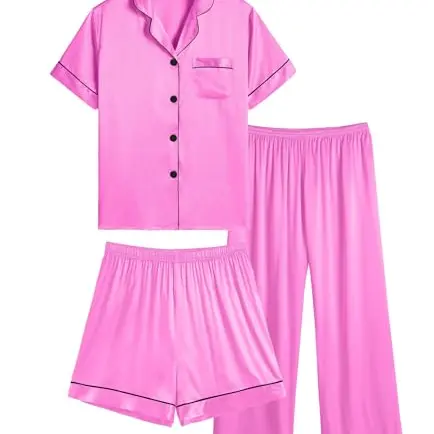 SWOMOG Kinder Schlafanzüge 3er Set Seide Kurzarm Pyjama für Mädchen und Jungen