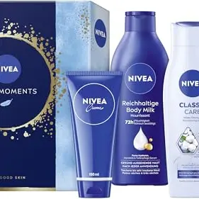 NIVEA Care Moments Geschenkset mit Pflegeset, Duschgel, Shampoo, Body Milk und Creme