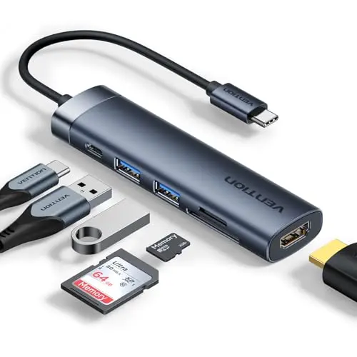 VENTION USB C Hub 6 in 1 Docking Station mit 4K HDMI, USB A 3.0, SD/TF Kartenleser und 100W PD Ladeanschluss