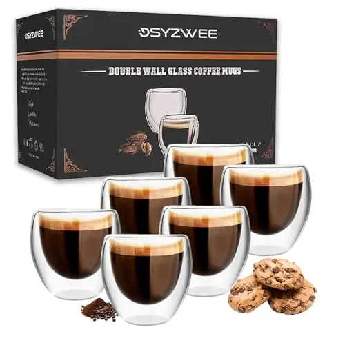 DSYZWEE Doppelwandige Thermoglas Espresso Tassen, 6er-Set, 80 ml, ideal für Latte und Iced Americano
