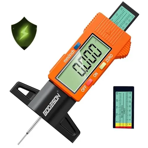 GODESON Digitaler Reifenprofiltiefenmesser 0-25,4 mm mit großem LCD-Display für Autos, Lastwagen und Motorräder