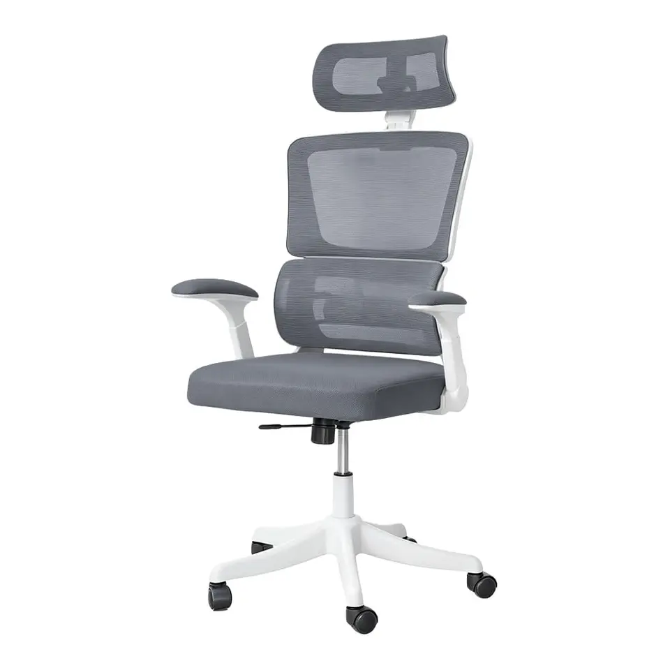 Future Warrior ergonomischer Bürostuhl mit Lendenwirbelstütze, höhenverstellbar, Drehstuhl, Netzstuhl (Grau)
