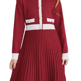 GRACE KARIN Kleid für Mädchen – Winterparty Kleid in Rotwein, 7-8 Jahre