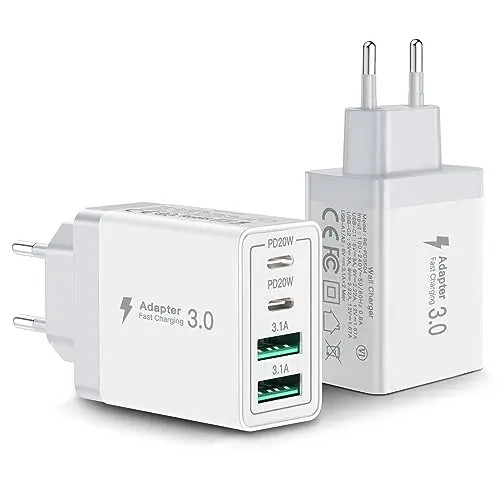 Aioneus 2er Pack USB C Ladegerät 40W, Schnellladegerät mit 4 Ports für iPhone, Samsung & mehr