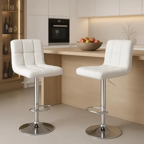 DUMOS Barhocker 2er Set, Höhenverstellbar 60-80 cm, Modernes Design für Bar, Küche und Wohnzimmer, Weiß