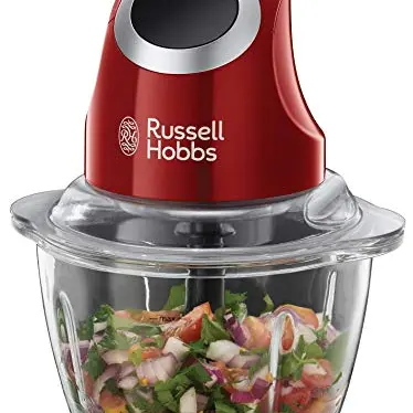 Russell Hobbs Mini Zerkleinerer Desire Rot mit Glasbehälter und Deckel (500ml) für Gemüse, Obst und Fleisch