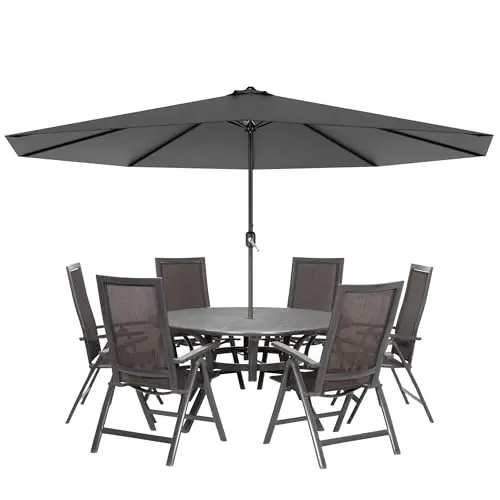 YRHome 300cm Sonnenschirm, neigbar, UV 40+, Aluminium, Dunkelgrau, für Balkon, Garten, Terrasse (ohne LED)