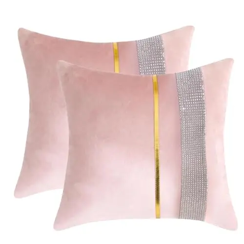 Tosleo 2er Set Samt-Kissenbezüge 45x45cm mit glitzernden Diamanten für Sofa und Schlafzimmer
