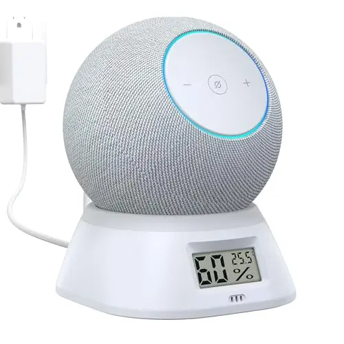 PlusAcc Ständer für Dot Max & Dot & Nest Mini mit Thermometer & Hygrometer - Tischhalterung mit Kabelmanagement für Schlafzimmer, Wohnzimmer, Büro (Weiß)