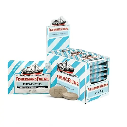 Fisherman's Friend Eucalyptus & Menthol Bonbons, 24er Vorratsbox, vegan, ohne Zucker, für frischen Atem