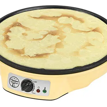 Bestron Crêpes Maker Retro Design, Ø 30 cm, inkl. Teigverteiler & Wender, Antihaftbeschichtung, 1000 Watt, Gelb