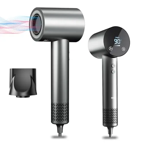 BAMCOO Haartrockner 1500W mit HD Display und Touchscreen, 4 Heizstufen, 3 Geschwindigkeitsstufen - Grau