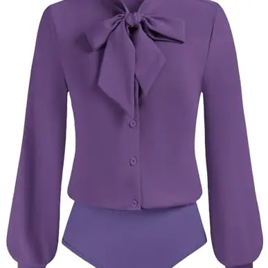 Kate Kasin Damen Business Outfit Set, Elegante Lila Bluse mit Schleife