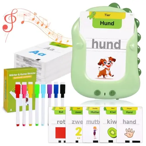 Sprechende Lernkarten Deutsch für Kinder - 168 Blätter, Montessori Spielzeug ab 1-6 Jahren, abwischbare Whiteboard Stifte