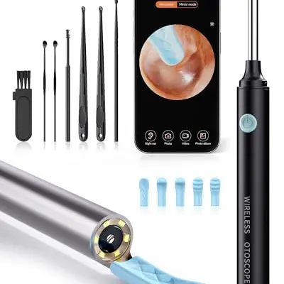 Qimic Ohrenschmalz Entferner mit Kamera – 1080P HD WiFi Otoskop, 3,5mm Linse, IP67 wasserdicht, 6 LEDs, USB-C, kompatibel mit iOS & Android