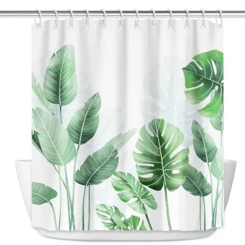 RISVOWO Duschvorhang 180x200 cm, Waschbar, Anti-Schimmel, mit 12 Haken, Strelitzia Design