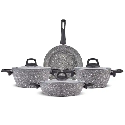 Karaca Gris Bio Granit 7-teiliges Topf- und Pfannenset mit Glasdeckeln