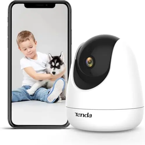 Tenda Überwachungskamera Innen 360° WLAN IP Kamera mit Nachtsicht, Zweiweg-Audio, Bewegungsverfolgung, Alarm, Haustier- und Babyüberwachung, Alexa-kompatibel