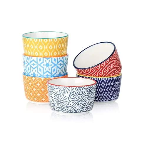Selamica Kleine Auflaufform, 6er Set bunte Creme Brulee Schälchen, Backofenfest für Dessert und Pudding