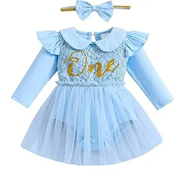 Borlai Mädchen Kleid für den 1. Geburtstag – Elegant mit Rüschen und Tüll, inkl. Stirnband