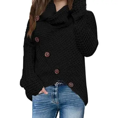 Haloumoning Mädchen Rollkragen Pullover, Langarm Strickpullover für Kinder, Schwarz, 4-6 Jahre