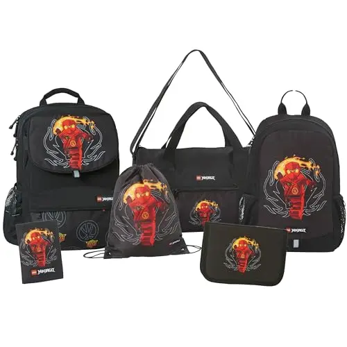 SKANDO BAGS LEGO NINJAGO Schulranzen-Set – 6-teiliges Paket, Rot