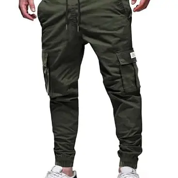 Elegante Herren Jogginghose in Armee Grün - Cargohose mit 6 Taschen