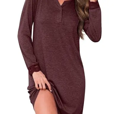 Jahetuul Damen Nachthemd aus Baumwolle, langärmeliges Schlafkleid für Herbst