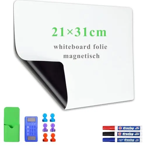 Lyzzxi Magnetische Whiteboard Folie A4, Selbstklebend für Wände, Inkl. Marker und Schwamm