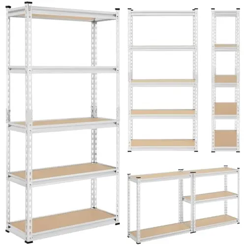 Yaheetech Schwerlastregal 5-stufig, verstellbar, 75x30x153 cm, bis 175 kg belastbar, silber