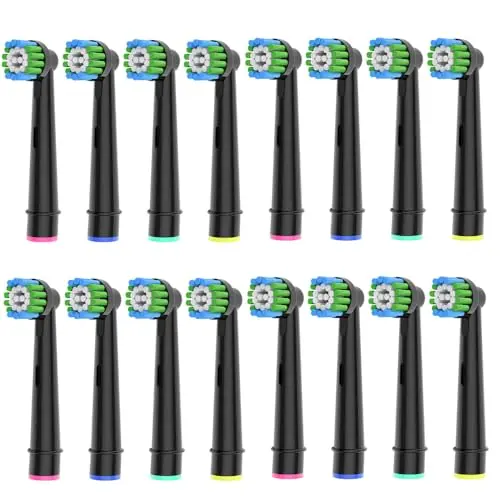 16 Precision Aufsteckbürsten für Oral B, Schwarz, passend für elektrische Zahnbürsten