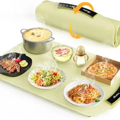 COLDFILL Warmhalteplatte Elektrisch - Faltbarer Speisenwärmer mit 40-110℃, Schnelle 5S Heizung, für Buffet und Party, Grün