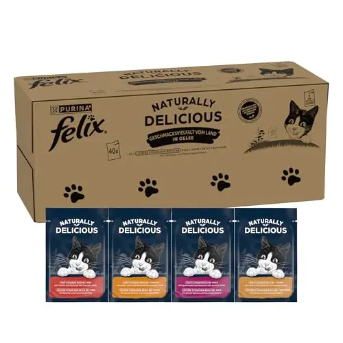 Felix Naturally Delicious Katzenfutter, Vielfalt mit Gemüse in Gelee, 80 Packungen (80x 80g)