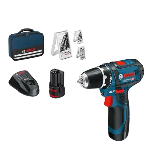 Bosch Professional 12V Akku Bohrschrauber GSR 12V-15 mit 2 Akkus, Ladegerät und Zubehörset