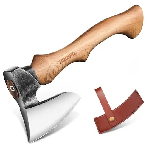 DRGSKL Beil Axt Outdoor mit Scheide, 36.5cm Camping Axt aus Stahl mit Eschenholzgriff