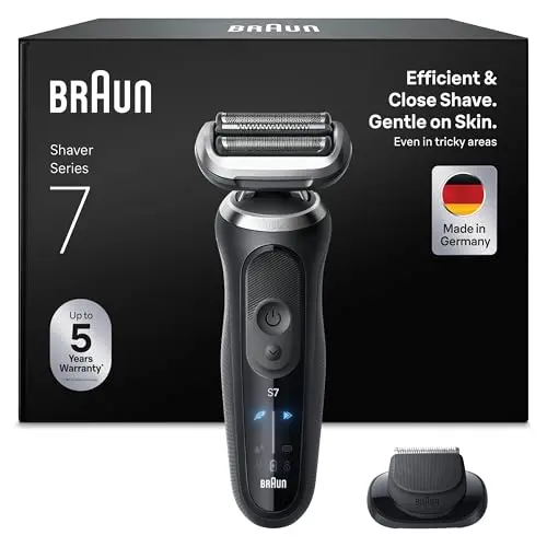 Braun Series 7 Herren-Rasierer, kabellos, wasserdicht, 60 Min. Akku, Made in Germany, inklusive Aufsatz