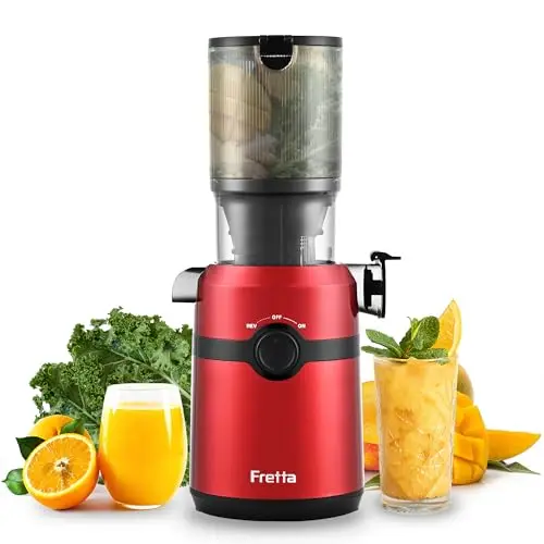 Fretta Slow Juicer mit 1L Kapazität – Entsafter für Obst und Gemüse, leiser Motor, BPA-frei (Deep Red)