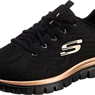 Skechers Damen Graceful Get Connected Sneakers, Schwarz/Roségold, Größe 42