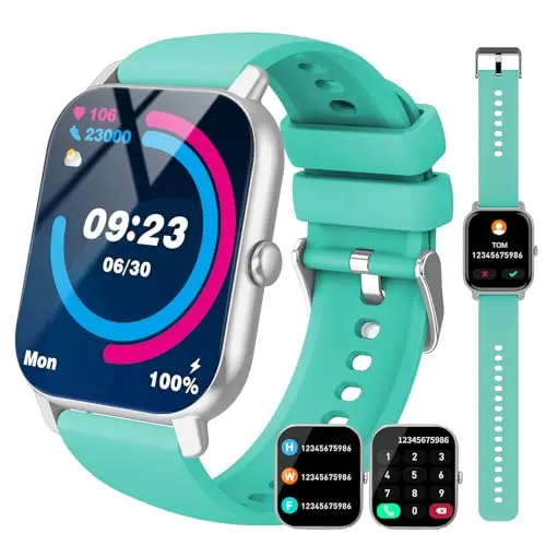 Csasan Smartwatch für Damen und Herren mit Telefonfunktion, 1,85 Zoll, 112 Sportmodi, IP68 Wasserdicht, Azurblau