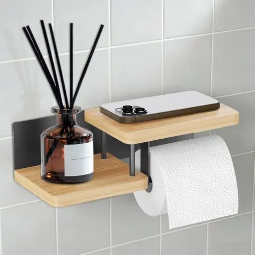 Bambus Toilettenpapierhalter mit Ablage - Wandmontierter Klopapierhalter für Bad