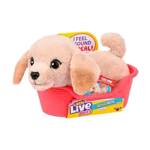 Little Live Pets My Really Real Puppy Minis – Buddy, interaktiver Labrador mit 20+ Geräuschen, inklusive Korb – tolles Geschenk für Kinder