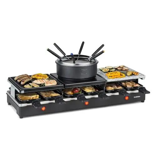 Klarstein Fonduelette XL – Raclette-Grill & Fondue, 1650 Watt, für bis zu 12 Personen, schwarz