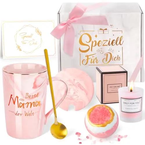 YiksunMY Rosa Marmor Kaffeetasse - Geschenk für Mama zum Geburtstag und Weihnachten, 340 ml