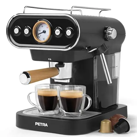 Petra 3-in-1 Kaffeemaschine 1.2L - BPA-frei, mit Milchaufschäumer, für Kapseln und gemahlenen Kaffee, 1050W, 19 Bar