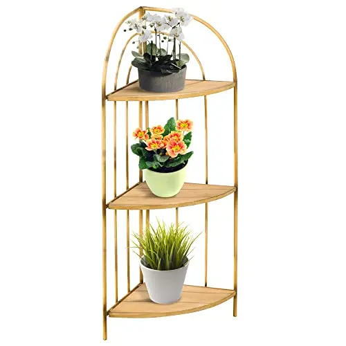 Outsunny Klappbares Blumenregal mit 3 Ebenen für Garten und Balkon, Metall, Braun