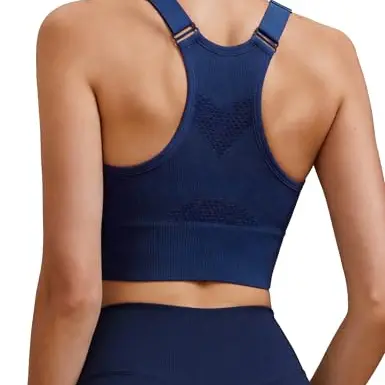 Litherday Sport BH Damen mit starkem Halt, gepolstert, atmungsaktiv, Racerback, für Fitness, Yoga, Training, dunkelblau