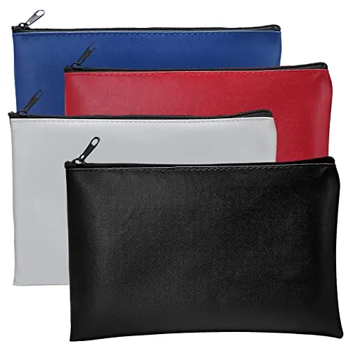 4er Set Geldbeutel, 14x27 cm, für Schule, Haushalt und Büro (Dunkelblau/Schwarz/Rot/Grau)
