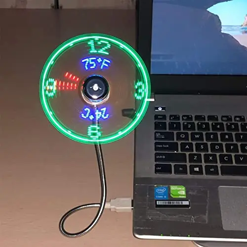 Justup USB Ventilator mit RGB-Lüfter, zeigt Uhrzeit und Temperatur, flexibler Schwanenhals für PC/Laptop/Desktop