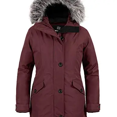 Wantdo Damen Winter Puffer Mantel Wasserabweisend mit Kunstpelz Kapuze Weinrot M