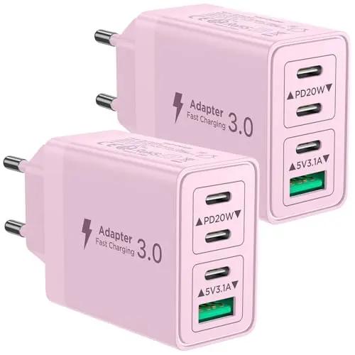 2er Pack USB C Ladegerät, 4-Port Netzteil 40W Schnellladegerät PD 3.0 für iPhone, Samsung & mehr